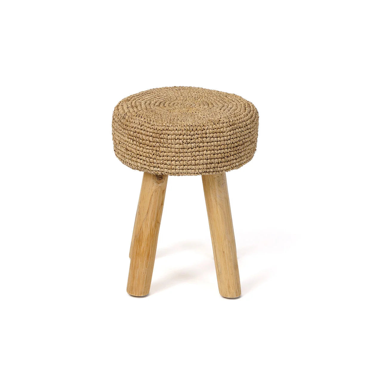 Tabouret rond en fibres tressées et bois naturel pour salon ou chambre – H45 cm