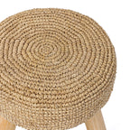 Tabouret rond en fibres tressées et bois naturel pour salon ou chambre – H45 cm