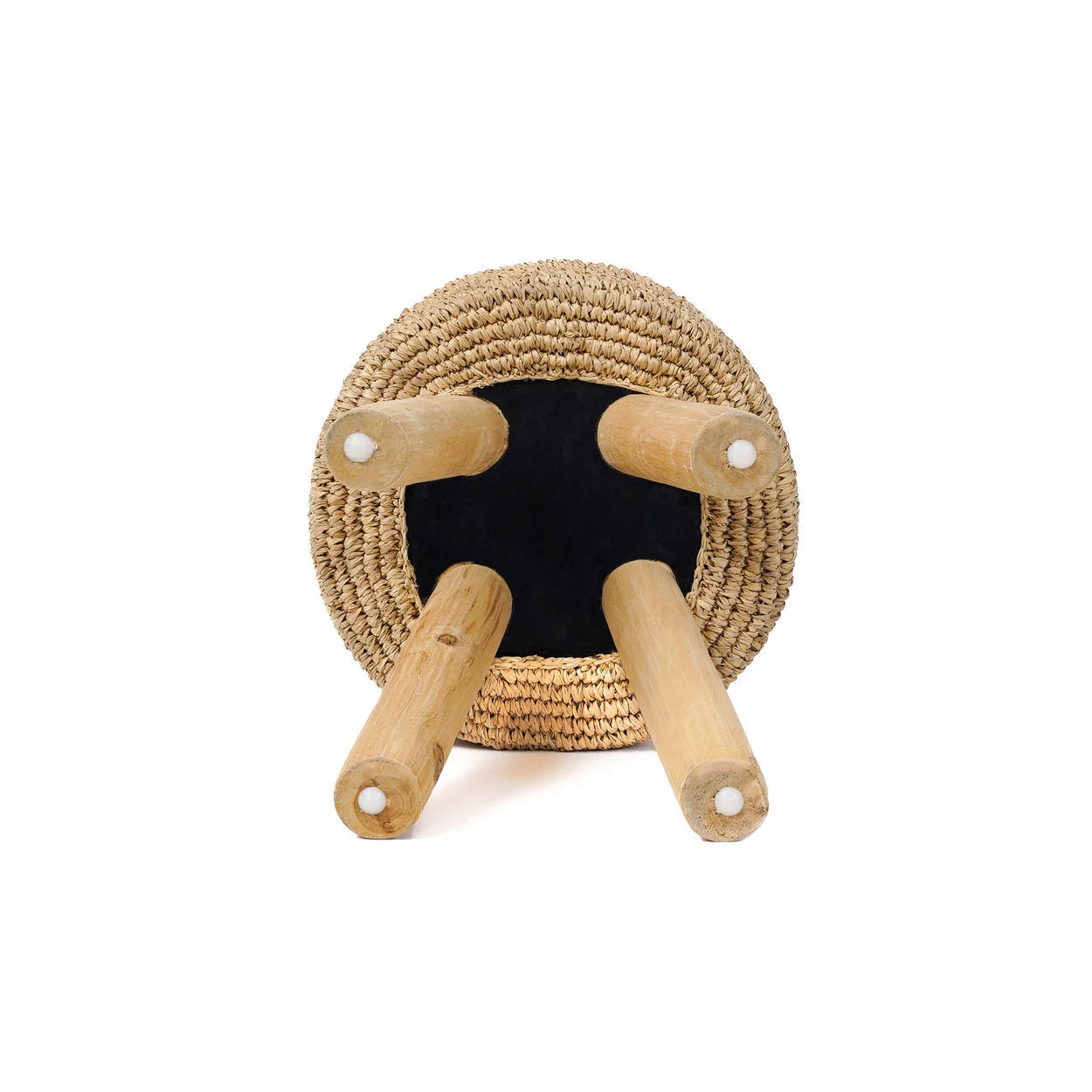 Tabouret rond en fibres tressées et bois naturel pour salon ou chambre – H45 cm