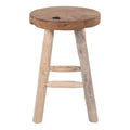 Tabouret rond en teck massif naturel avec nœuds apparents – Ø30x45 cm