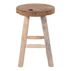 Tabouret rond en teck massif naturel avec nœuds apparents – Ø30x45 cm