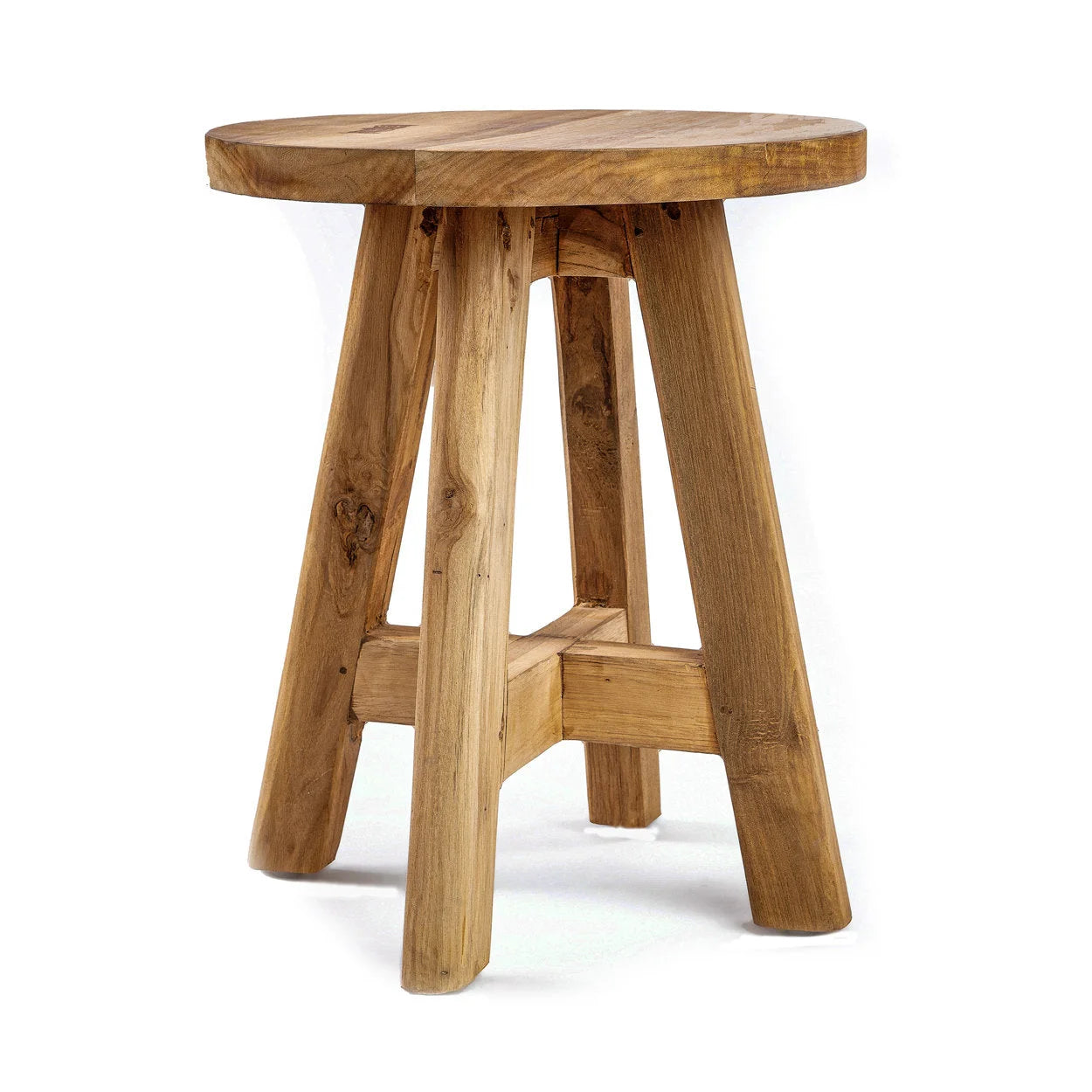 Tabouret rond en teck massif naturel, Ø35 cm, usage assise ou table d’appoint