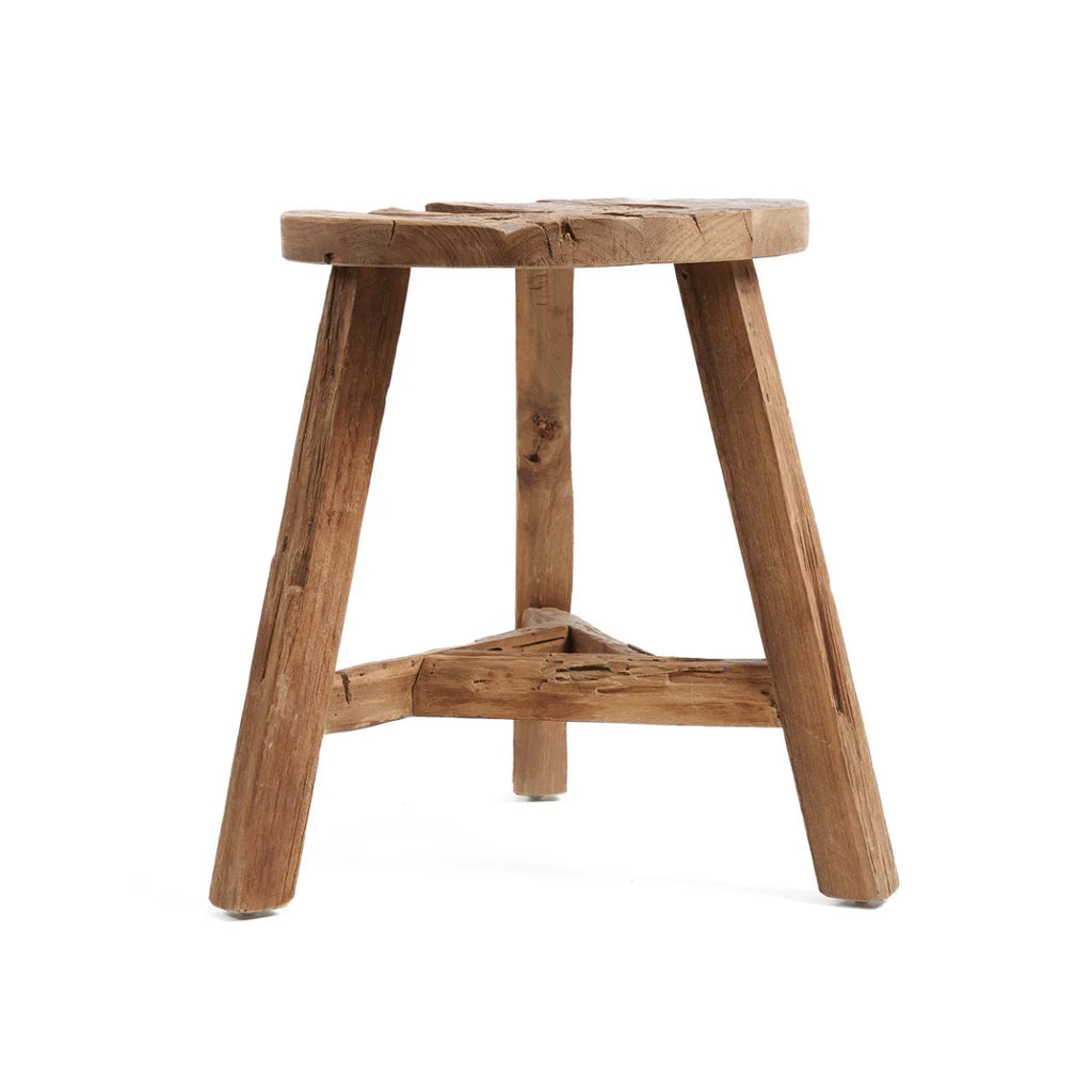 Tabouret rond en teck recyclé finition naturelle – H45 cm