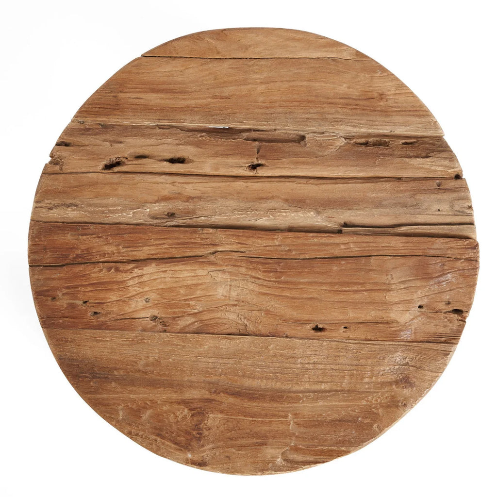 Tabouret rond en teck recyclé finition naturelle – H45 cm