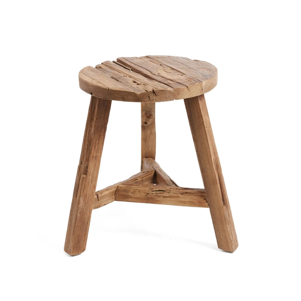 Tabouret rond en teck recyclé finition naturelle – H45 cm
