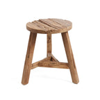 Tabouret rond en teck recyclé finition naturelle – H45 cm