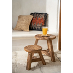 Tabouret rond en teck recyclé finition naturelle – H45 cm