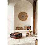 Tabouret rond en teck recyclé finition naturelle – H45 cm