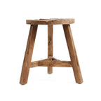 Tabouret rond en teck recyclé avec finition naturelle, hauteur 45 cm