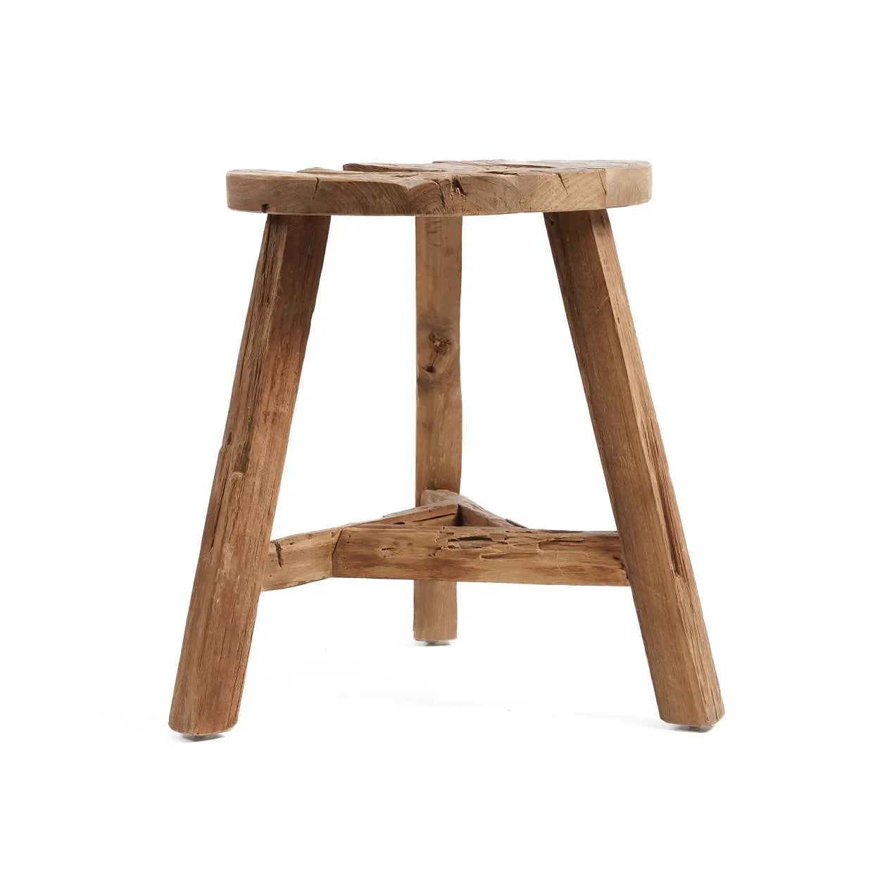 Tabouret rond en teck recyclé avec finition naturelle, hauteur 45 cm