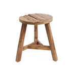 Tabouret rond en teck recyclé avec finition naturelle, hauteur 45 cm