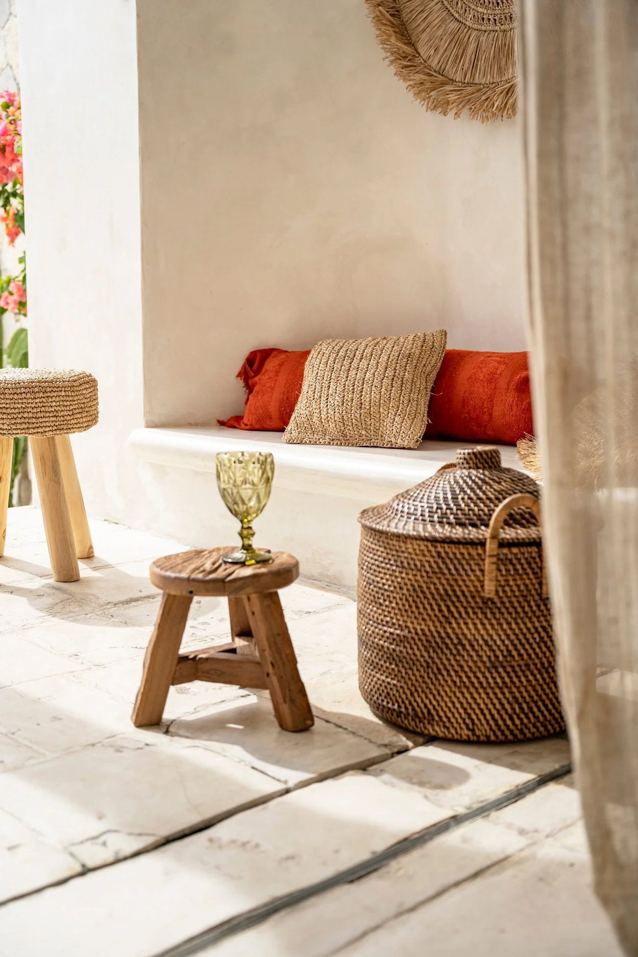 Tabouret rond en teck recyclé naturel – Ø30 cm