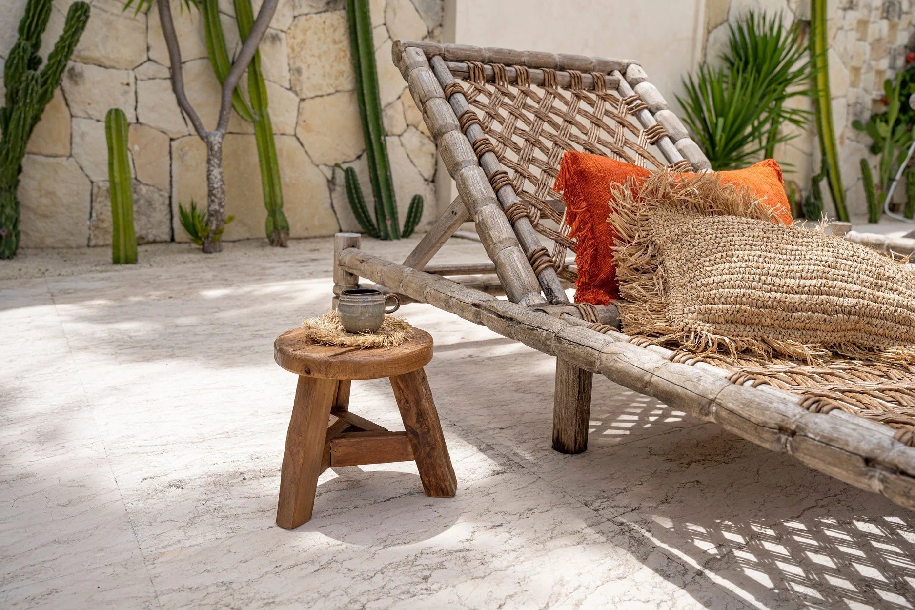 Tabouret rond en teck recyclé naturel – Ø30 cm