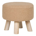 Tabouret rond en tissu bouclé beige avec pieds en bois inclinés Ø31xH29 cm