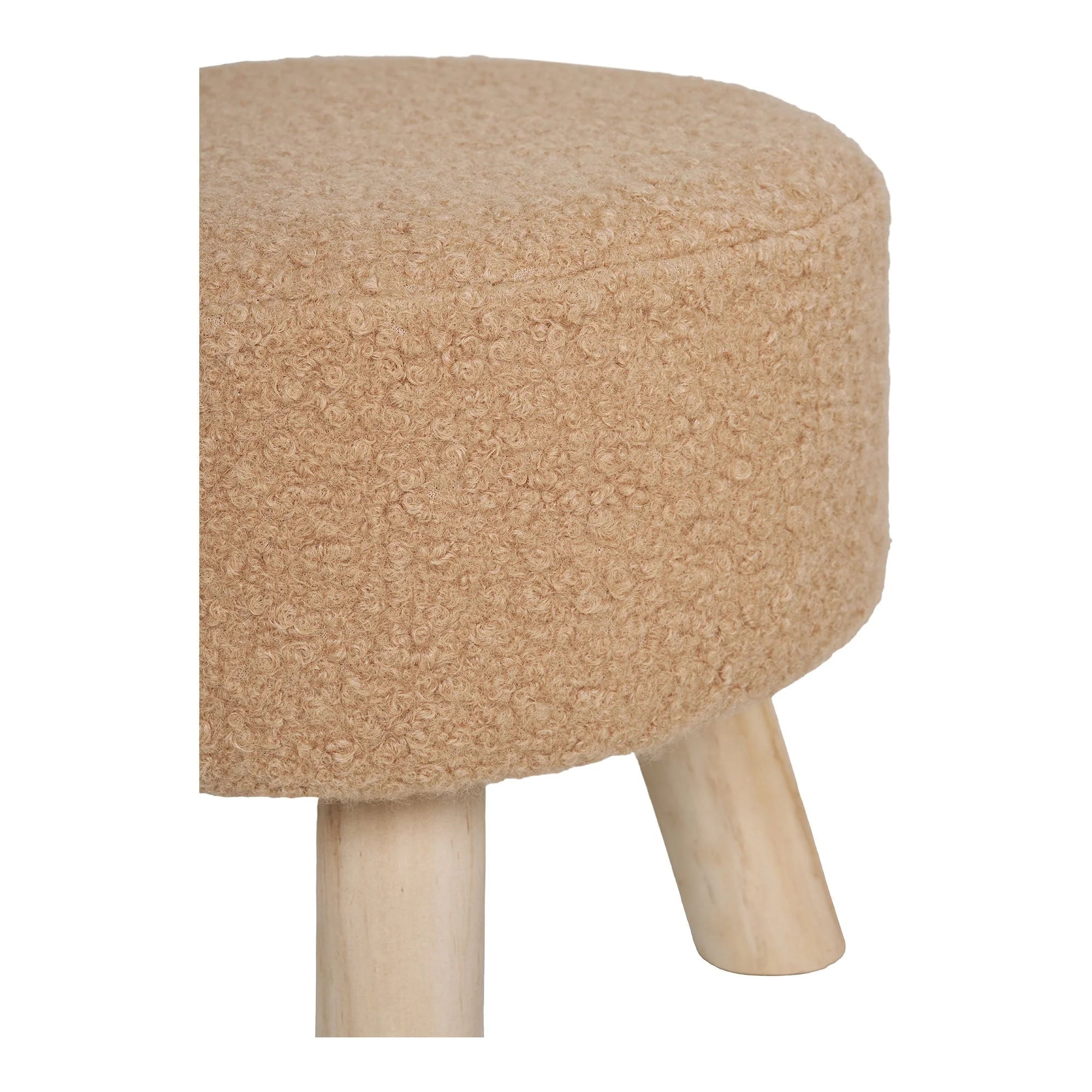 Tabouret rond beige en tissu bouclé avec pieds en bois inclinés Ø31xH29 cm
