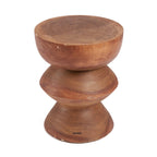 Tabouret sculptural en bois de Suar brun naturel avec trois sections arrondies