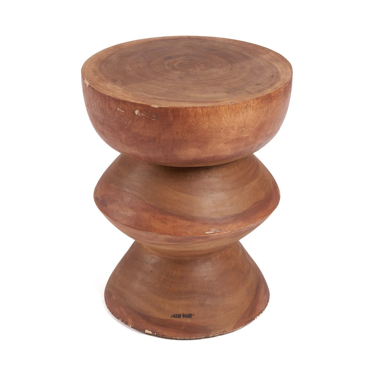 Tabouret sculptural en bois de Suar brun naturel avec trois sections arrondies