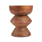 Tabouret sculptural en bois de Suar brun naturel en forme de sablier H50 cm