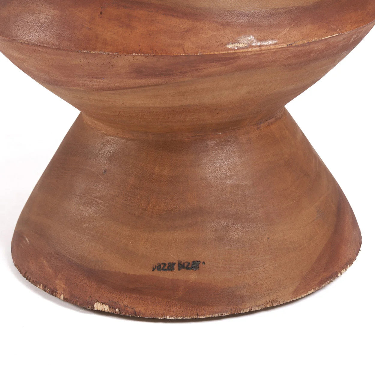 Pottery en forme de sablier brun naturel pour tabouret sculptural en bois de Suar