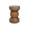 Tabouret en teck massif totem, bois naturel, H45 cm, design empilé rond