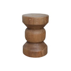 Tabouret en teck massif totem, bois naturel, H45 cm, design empilé rond