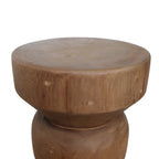 Tabouret en teck massif forme totem finition bois naturel H45 cm