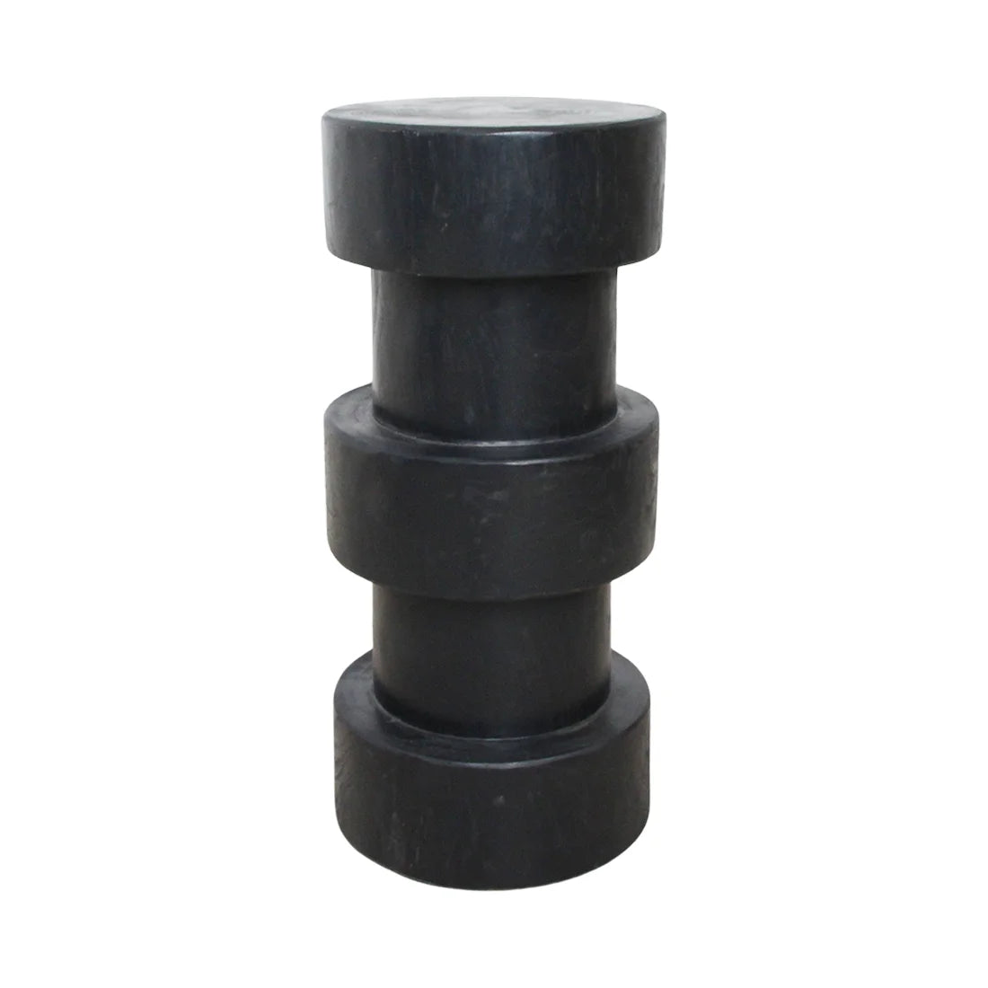 Tabouret colonne en teck noir, pile cylindrique de 5 anneaux empilés, H65 cm