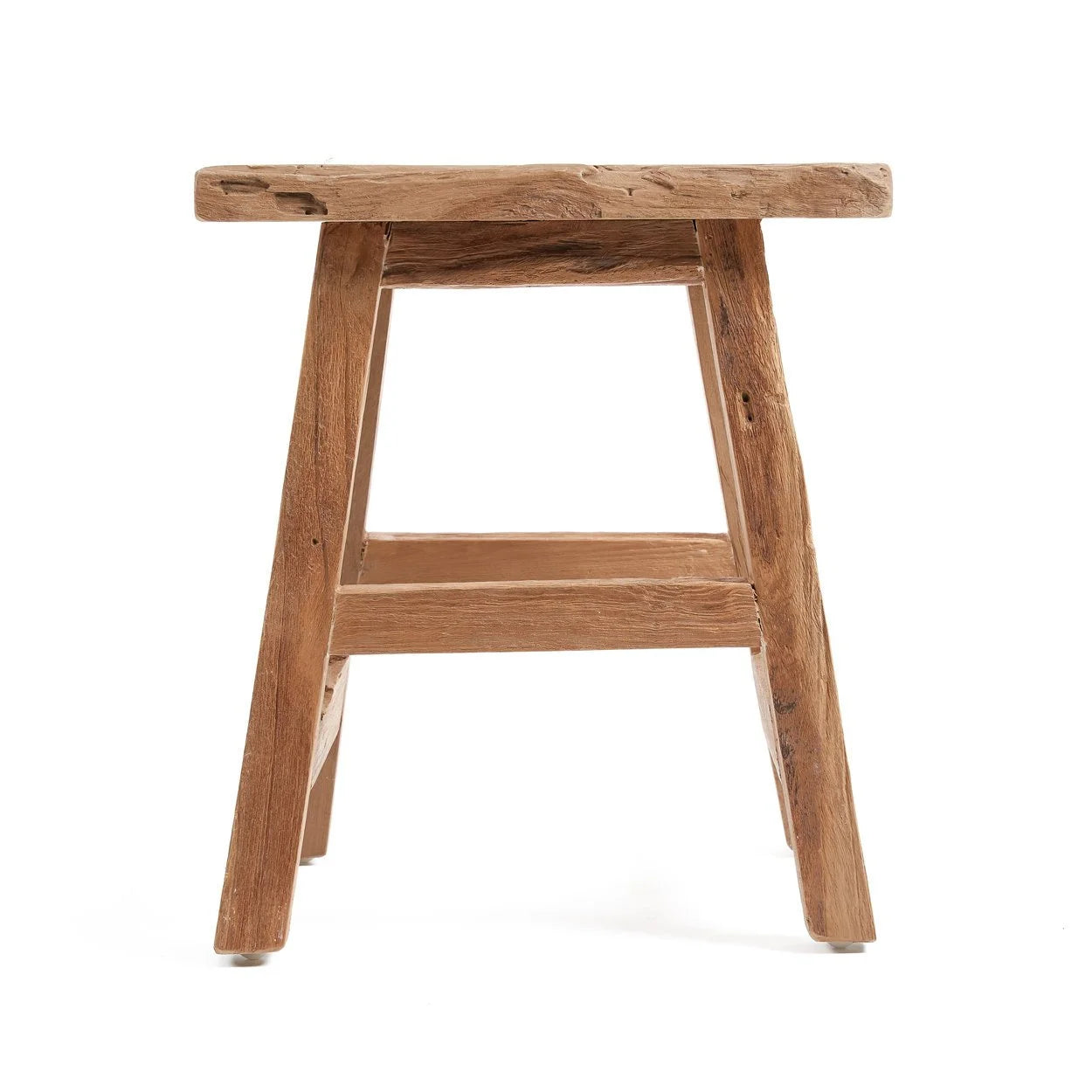Tabouret en teck recyclé rustique avec finition naturelle, 40x30 cm