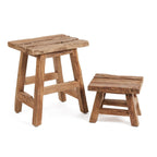 Deux tabourets en teck recyclé finition naturelle rustique 40x30 cm