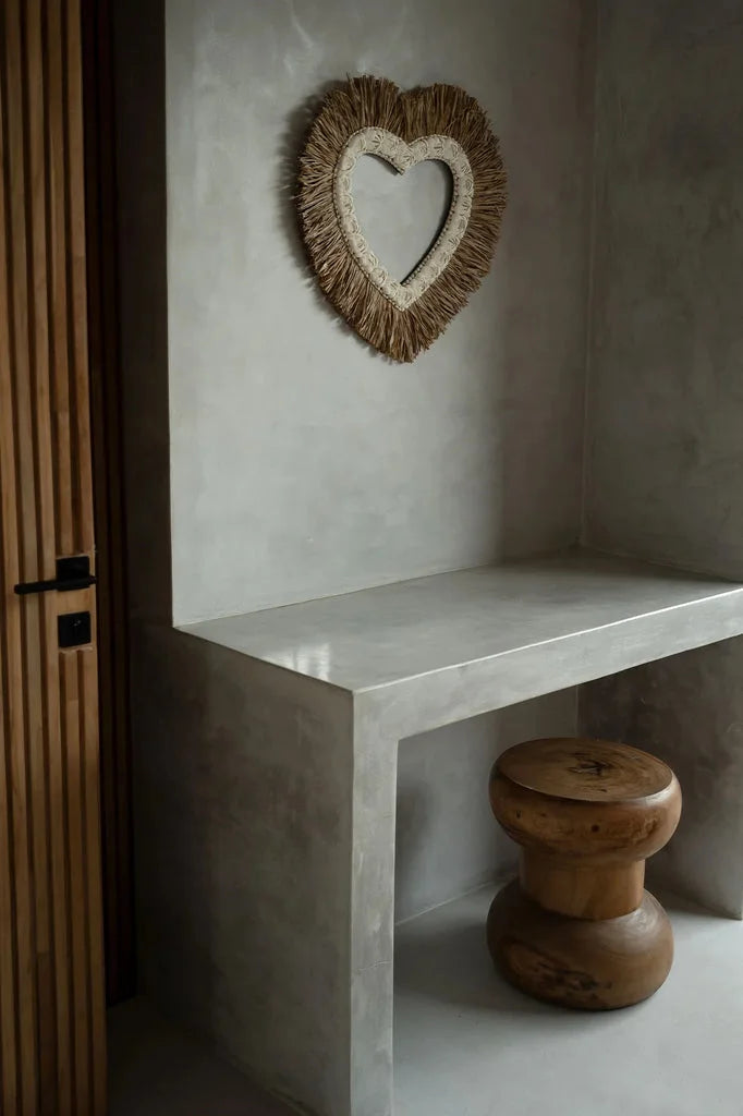 Miroir en forme de cœur avec paille, modèle Le Tabouret Wayra Naturel