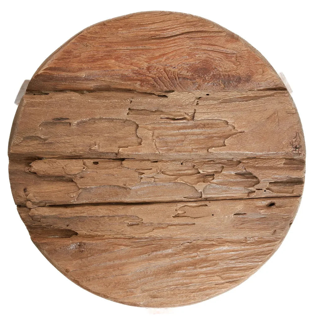 Table en bois circulaire et usée pour Le tabouret Yatai Naturel M