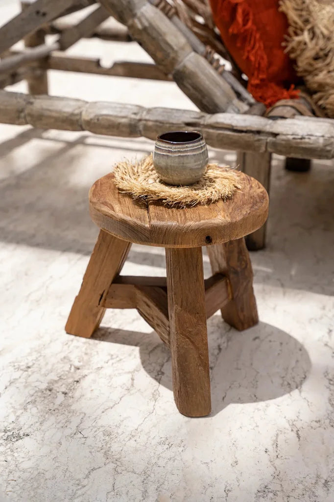 Tabouret en bois rustique avec tasse en céramique pour Le tabouret Yatai Naturel M