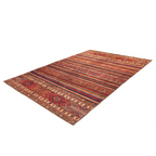 Tapis rectangulaire multicolore à rayures avec motifs complexes et bordures Faye 700