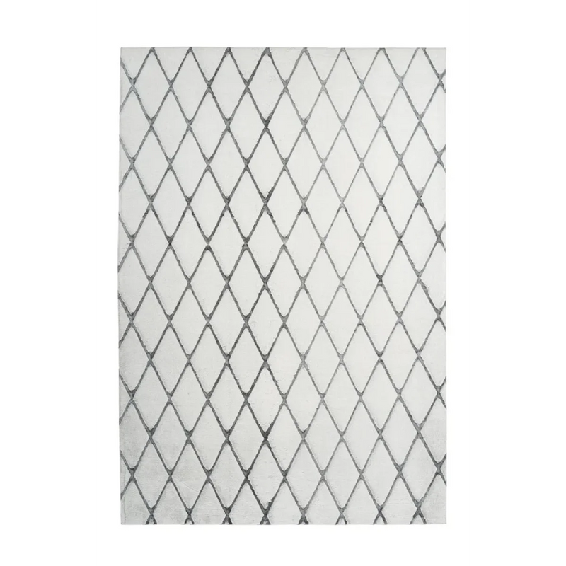 Tapis à motifs losanges blanc et gris en polyester doux