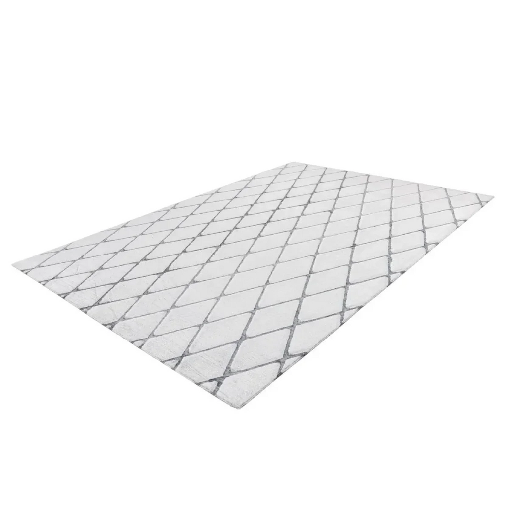 Tapis à motifs losanges blancs et gris en polyester doux 160x230 cm