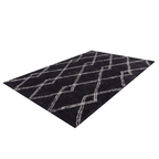 Tapis shaggy à losanges anthracite et écru en polyester avec motifs géométriques