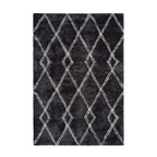 Tapis shaggy anthracite et écru avec motif losanges en polyester