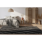 Tapis shaggy anthracite et écru avec motif losanges en polyester