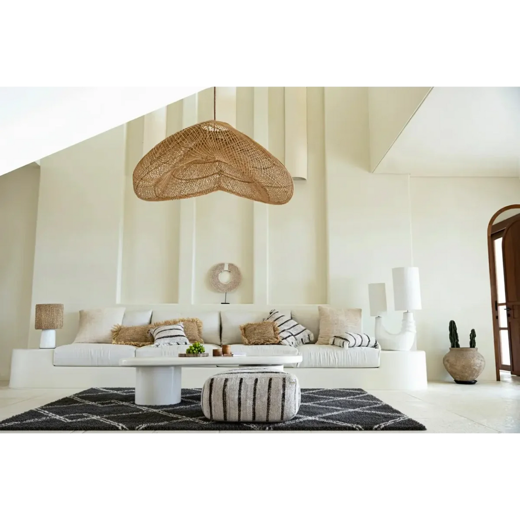 Suspension en rotin tissé pour Tapis shaggy à losanges anthracite et écru