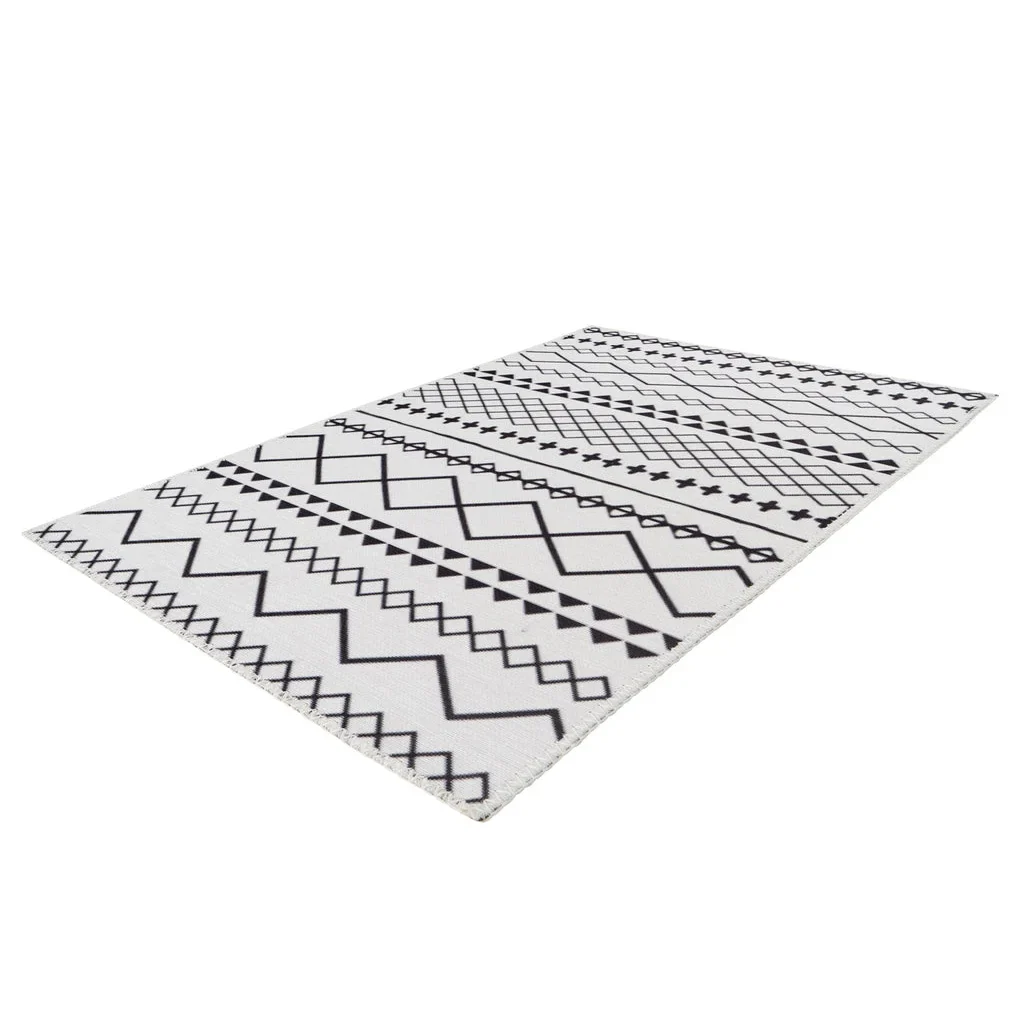 Tapis rectangulaire blanc avec motifs géométriques noirs, Maya 400 Weiß / Schwarz