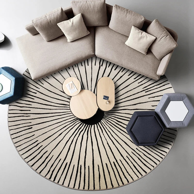 Tapis bohème noir et blanc dans un salon moderne