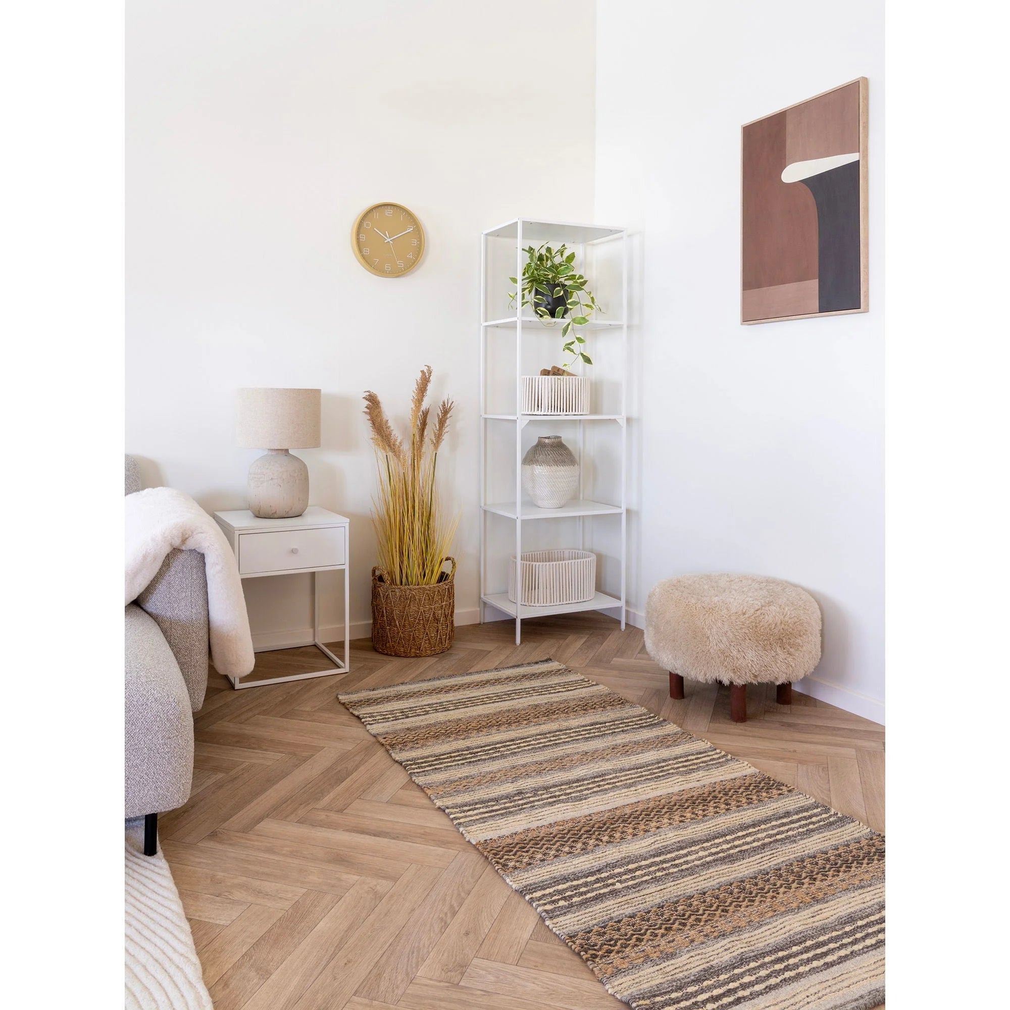 Tapis de couloir en jute et laine rayé naturel rectangulaire 80x180 cm
