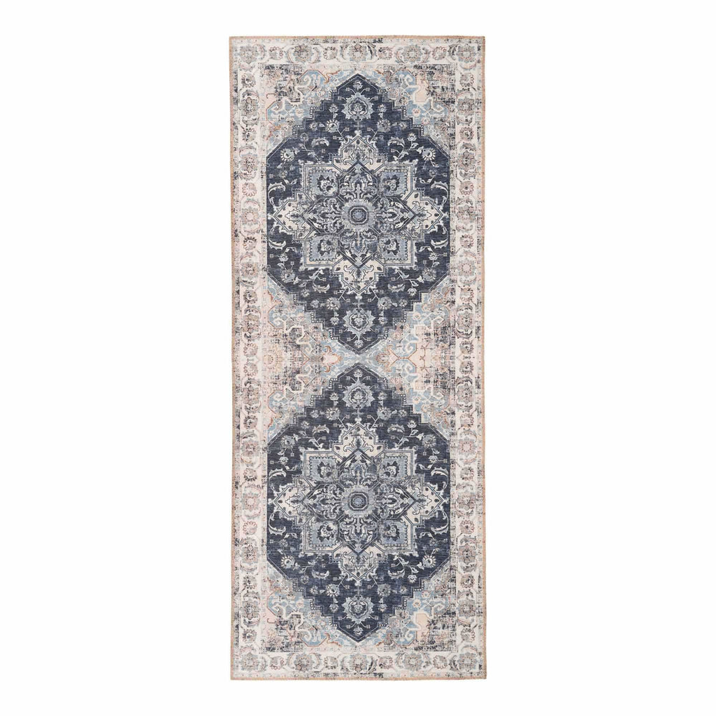Tapis de couloir persan bleu 80x200 cm avec médaillons bleus vintage