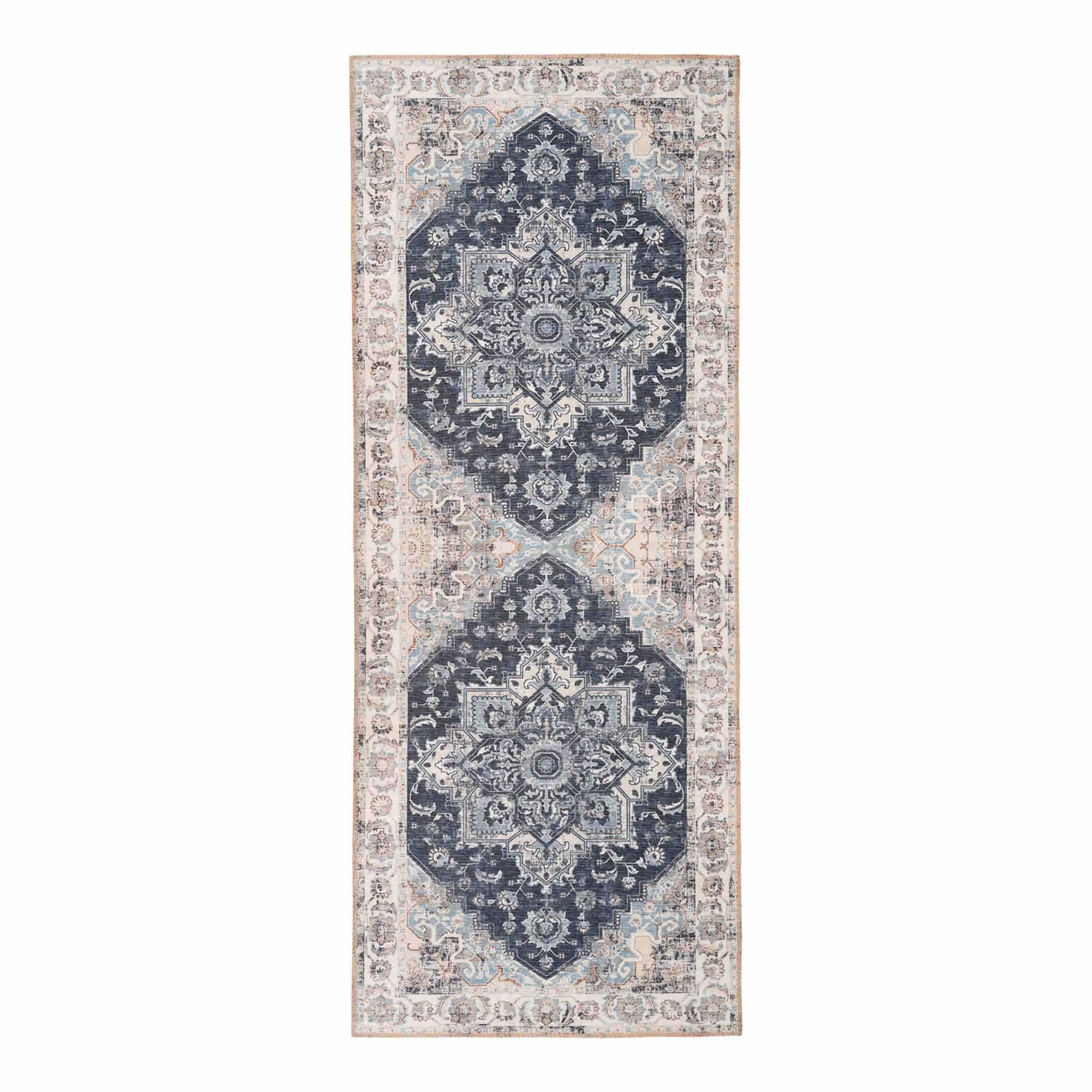 Tapis de couloir persan bleu 80x200 cm avec médaillons bleus vintage