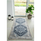 Tapis de couloir persan bleu vintage 80x200 cm navy et beige