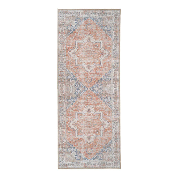 Tapis de couloir persan orange et bleu en polyester 80x200