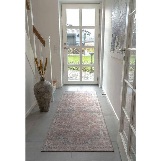 Tapis de couloir persan orange et bleu en polyester 80x200