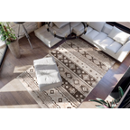 Tapis court rectangulaire motifs ethniques taupe et beige avec motif bohémien 120x170 cm