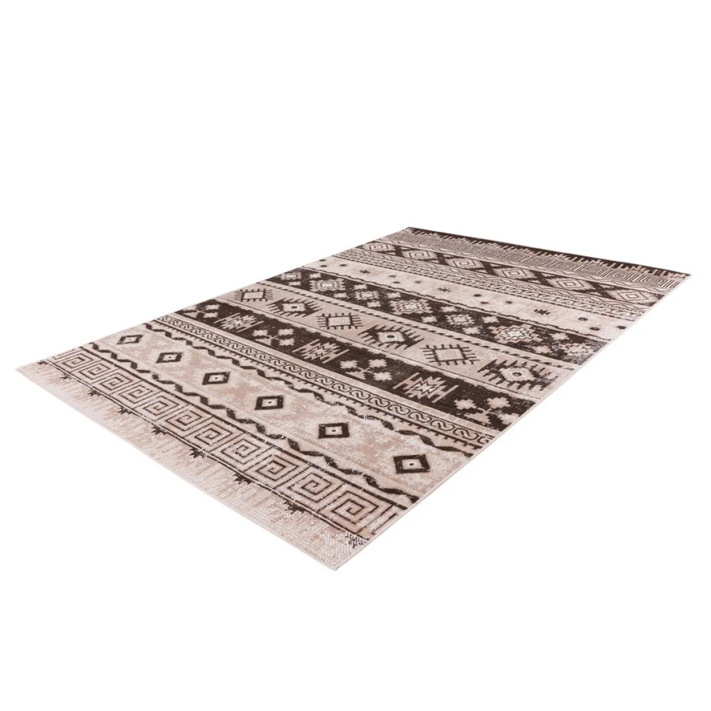Tapis court rectangulaire motifs ethniques taupe et beige 120x170 cm