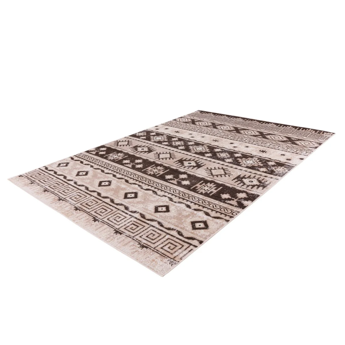 Tapis court rectangulaire motifs ethniques taupe et beige 120x170 cm